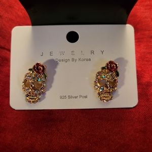 925 Silver post Skull earrings